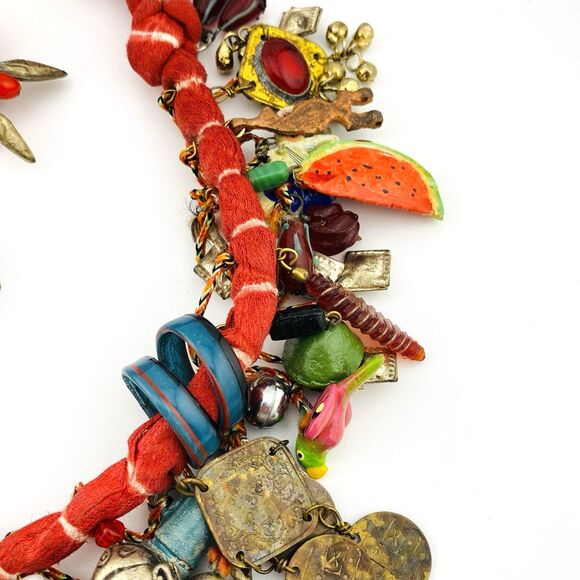 Handcrafted Charm Necklace Loaded with Worldwide Milagros Chachkas with Earrings - Picture 8 of 16